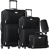 KESSER® 4tlg Trolley Kofferset | Reisekoffer Set mit Rollen | Komplettes Business 4er Set | S M L XL | Netzfach | Teleskopgriff | Koffer Reisetaschen Stoffkoffer | Handgepäck | Schwarz