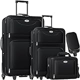 KESSER® 4tlg Trolley Kofferset | Reisekoffer Set mit Rollen | Komplettes Business 4er Set | S M L XL | Netzfach | Teleskopgriff | Koffer Reisetaschen Stoffkoffer | Handgepäck | Schwarz