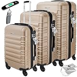 KESSER® 3tlg. Hartschalenkofferset Hartschalenkoffer Reisekoffer Set Reisekofferset Trolley Koffer Inkl. Kofferwaage + Gepäckanhänger Rollkoffer Schloss 4 Rollen ABS-Hartschale Teleskopgriff M-L-XL